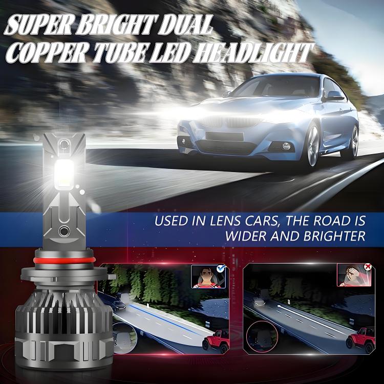 9005 2pcs/Pack 50W 6000LM 6000K Car Double Copper Tube LED Headlight Bulb(Gun Color) - LED Headlamps by buy2fix | Online Shopping UK | buy2fix