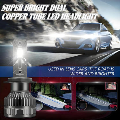 H7 2pcs/Pack 50W 6000LM 6000K Car Double Copper Tube LED Headlight Bulb(Gun Color) - LED Headlamps by buy2fix | Online Shopping UK | buy2fix