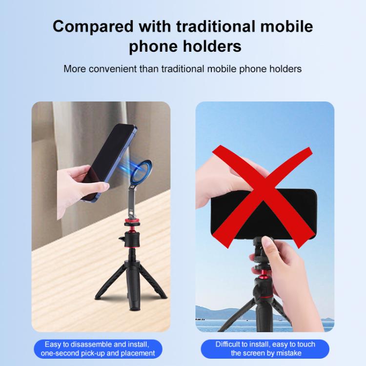 Flymile Magnetic Phone Tripod Mount MagSafe Adapter Phone Holder, Style:Folding Cold Shoe Mount - Ring Holder by buy2fix | Online Shopping UK | buy2fix