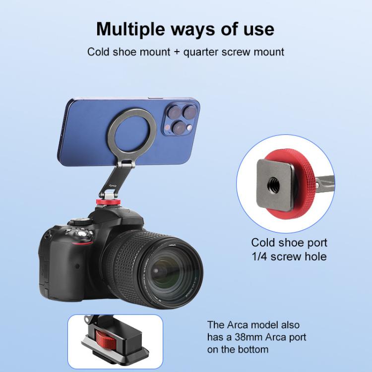 Flymile Magnetic Phone Tripod Mount MagSafe Adapter Phone Holder, Style:Folding Akka Cold Shoe Mount - Ring Holder by buy2fix | Online Shopping UK | buy2fix
