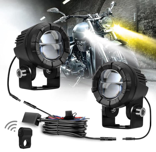 30W 3000LM 6000K Motorcycle Dual Lens LED Spotlight with Control Cable Set(Black) - Headlights by buy2fix | Online Shopping UK | buy2fix