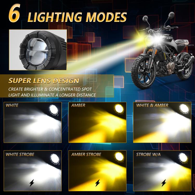 30W 3000LM 6000K Motorcycle Dual Lens LED Spotlight with Control Cable Set(Black) - Headlights by buy2fix | Online Shopping UK | buy2fix