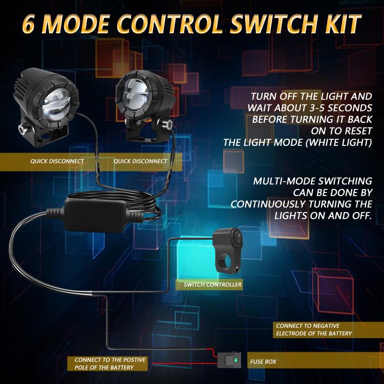 30W 3000LM 6000K Motorcycle Dual Lens LED Spotlight with Control Cable Set(Black) - Headlights by buy2fix | Online Shopping UK | buy2fix