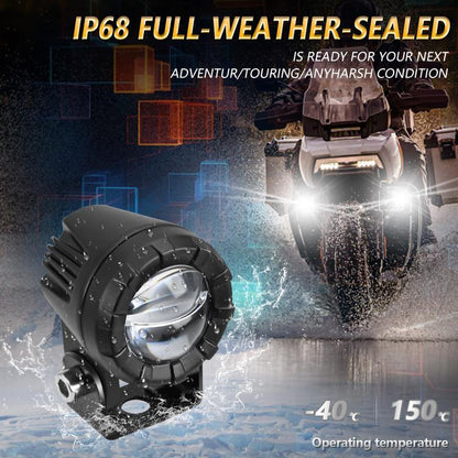 30W 3000LM 6000K Motorcycle Dual Lens LED Spotlight with Control Cable Set(Black) - Headlights by buy2fix | Online Shopping UK | buy2fix