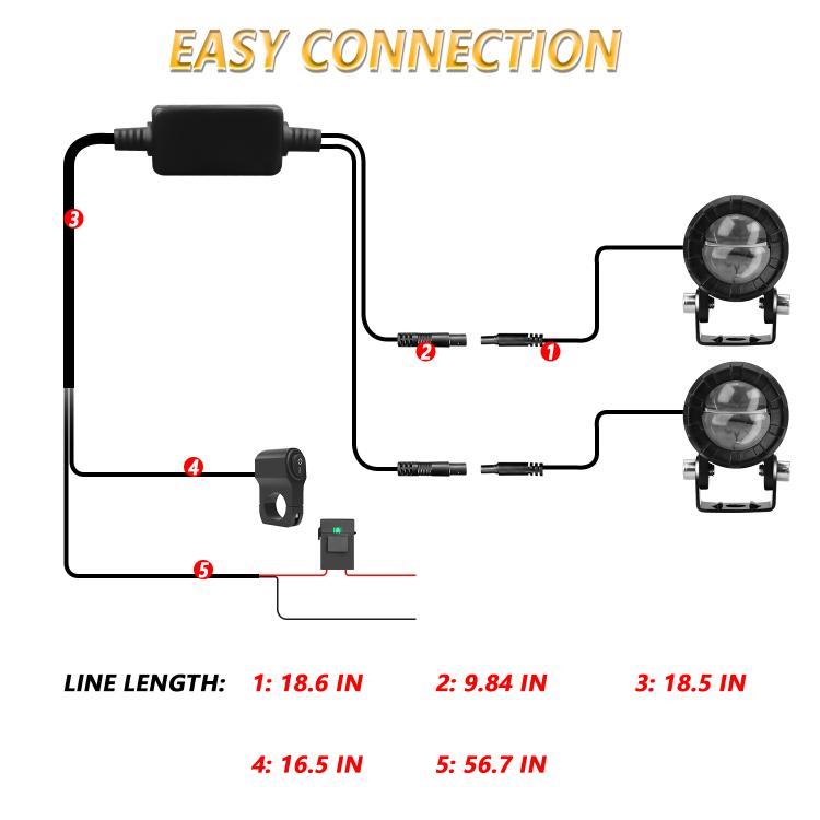 30W 3000LM 6000K Motorcycle Dual Lens LED Spotlight with Control Cable Set(Black) - Headlights by buy2fix | Online Shopping UK | buy2fix