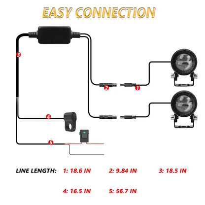 30W 3000LM 6000K Motorcycle Dual Lens LED Spotlight with Control Cable Set(Black) - Headlights by buy2fix | Online Shopping UK | buy2fix