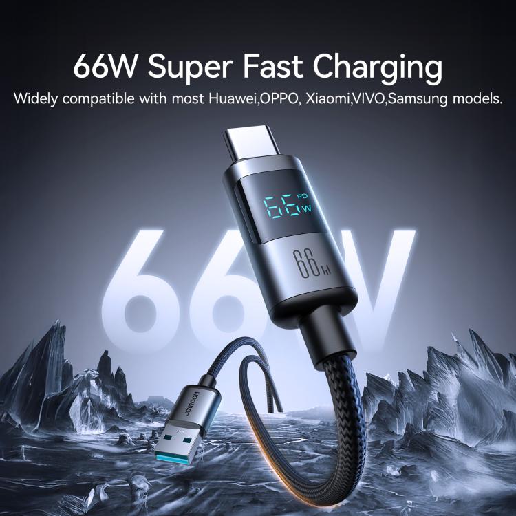 JOYROOM S-A16 Pro Prism Series 66W Digital Display USB to Type-C Fast Charging Data Cable, Length: 1.2m(Black) - USB-C & Type-C Cable by JOYROOM | Online Shopping UK | buy2fix