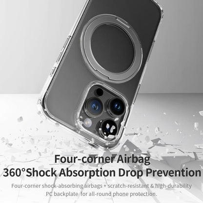 For iPhone 16 Pro Max ROCK JingDun Series Clear Rotating MagSafe Holder PC Hybrid TPU Phone Case(Transparent) - iPhone 16 Pro Max Cases by ROCK | Online Shopping UK | buy2fix