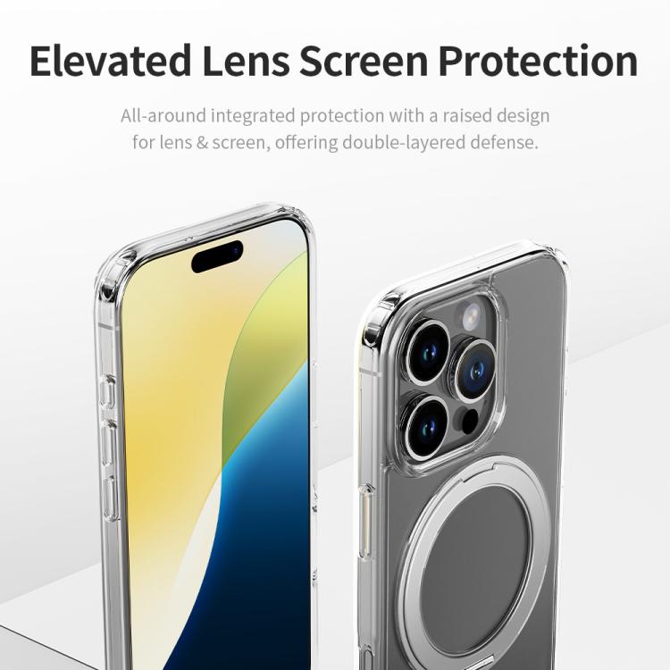 For iPhone 16 Pro Max ROCK JingDun Series Clear Rotating MagSafe Holder PC Hybrid TPU Phone Case(Transparent) - iPhone 16 Pro Max Cases by ROCK | Online Shopping UK | buy2fix