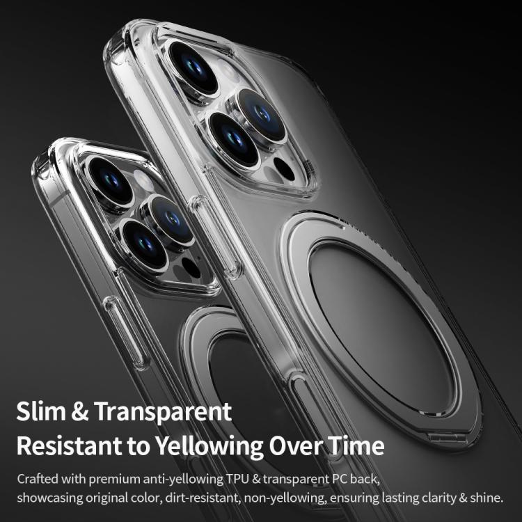 For iPhone 16 Pro Max ROCK JingDun Series Clear Rotating MagSafe Holder PC Hybrid TPU Phone Case(Transparent) - iPhone 16 Pro Max Cases by ROCK | Online Shopping UK | buy2fix