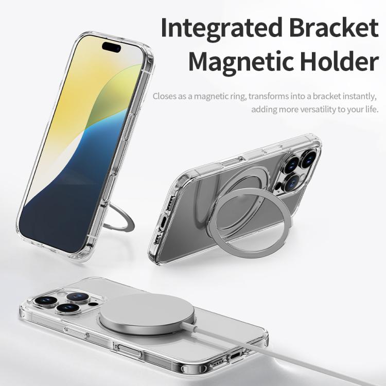 For iPhone 16 Pro ROCK JingDun Series Clear Rotating MagSafe Holder PC Hybrid TPU Phone Case(Transparent) - iPhone 16 Pro Cases by ROCK | Online Shopping UK | buy2fix