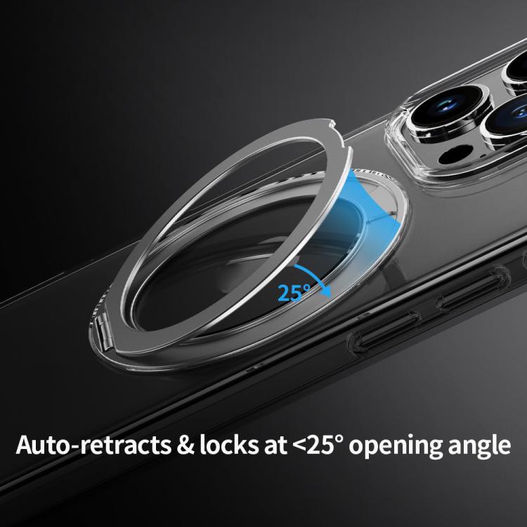 For iPhone 16 Pro ROCK JingDun Series Clear Rotating MagSafe Holder PC Hybrid TPU Phone Case(Transparent) - iPhone 16 Pro Cases by ROCK | Online Shopping UK | buy2fix