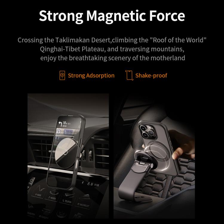 For iPhone 16 Pro Max ROCK YouDun Series Skin Feel Rotating MagSafe Holder PC Hybrid TPU Phone Case(Grey) - iPhone 16 Pro Max Cases by ROCK | Online Shopping UK | buy2fix