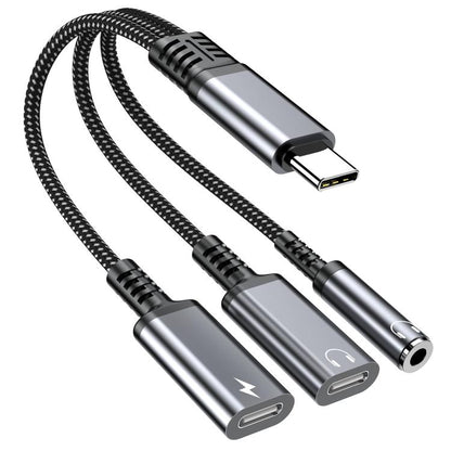 Type-C to 3.5mm and Type-C Charging Audio Adapter Cable(Grey) - Earphone Adapter by buy2fix | Online Shopping UK | buy2fix