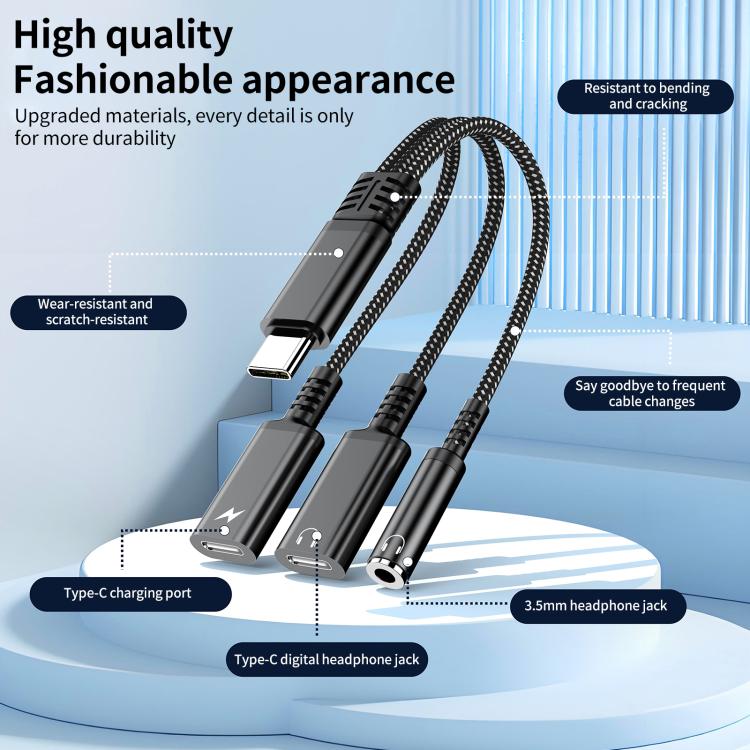 Type-C to 3.5mm and Type-C Charging Audio Adapter Cable(Red) - Earphone Adapter by buy2fix | Online Shopping UK | buy2fix