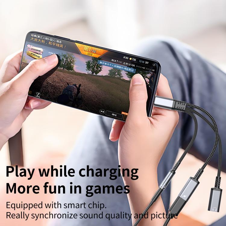 Type-C to 3.5mm and Type-C Charging Audio Adapter Cable(Black) - Earphone Adapter by buy2fix | Online Shopping UK | buy2fix