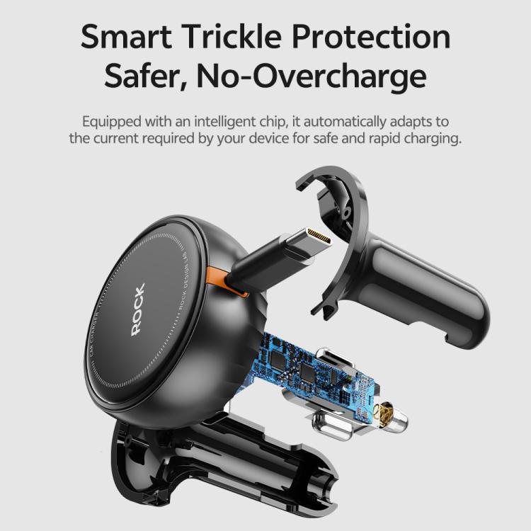 ROCK H30 45W USB-A Type-C Ports Car Charger with Retractable Type-C Cable(Black) - Car Charger by ROCK | Online Shopping UK | buy2fix