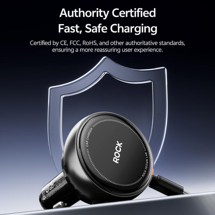 ROCK H30 45W USB-A Type-C Ports Car Charger with Retractable Type-C Cable(Black) - Car Charger by ROCK | Online Shopping UK | buy2fix