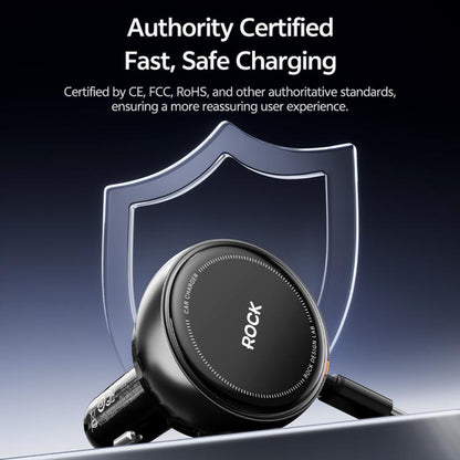 ROCK H30 45W USB-A Type-C Ports Car Charger with Retractable Type-C Cable(Black) - Car Charger by ROCK | Online Shopping UK | buy2fix