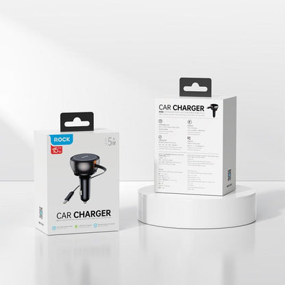 ROCK H30 45W USB-A Type-C Ports Car Charger with Retractable Type-C Cable(Black) - Car Charger by ROCK | Online Shopping UK | buy2fix