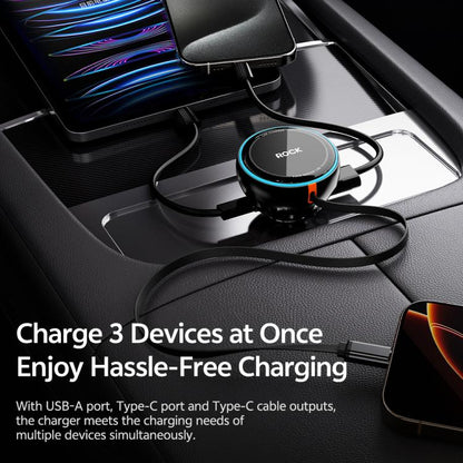 ROCK H30 45W USB-A Type-C Ports Car Charger with Retractable Type-C Cable(Black) - Car Charger by ROCK | Online Shopping UK | buy2fix