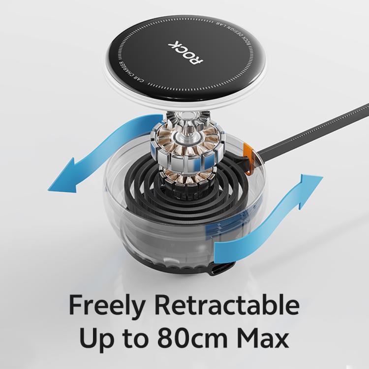 ROCK H30 45W USB-A Type-C Ports Car Charger with Retractable Type-C Cable(Black) - Car Charger by ROCK | Online Shopping UK | buy2fix