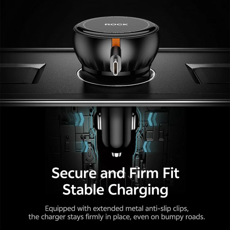 ROCK H30 45W USB-A Type-C Ports Car Charger with Retractable Type-C Cable(Black) - Car Charger by ROCK | Online Shopping UK | buy2fix