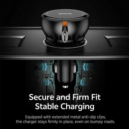 ROCK H30 45W USB-A Type-C Ports Car Charger with Retractable Type-C Cable(Black) - Car Charger by ROCK | Online Shopping UK | buy2fix