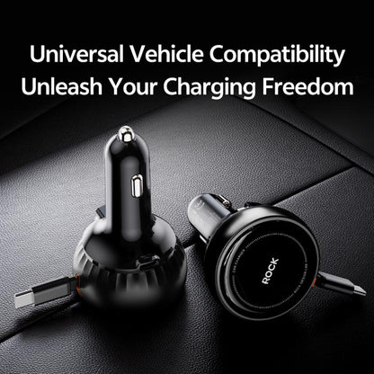 ROCK H30 45W USB-A Type-C Ports Car Charger with Retractable Type-C Cable(Black) - Car Charger by ROCK | Online Shopping UK | buy2fix