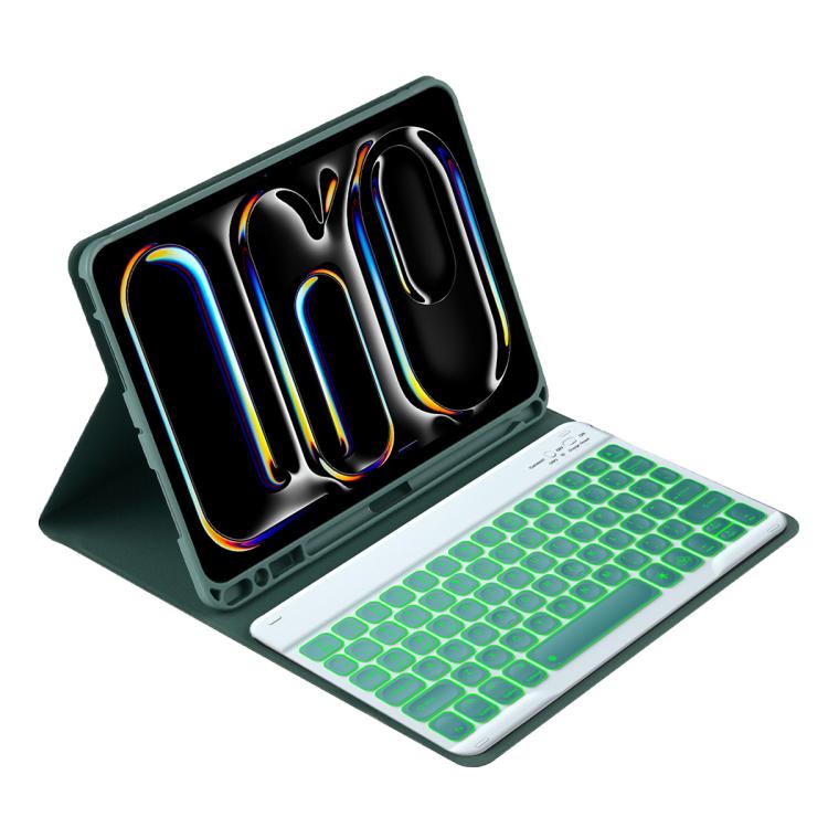 For iPad Air 11 2024 / Air 11 2025 Colorful Backlight Bluetooth Keyboard Leather Tablet Case(Dark Green) - For iPad Air by buy2fix | Online Shopping UK | buy2fix