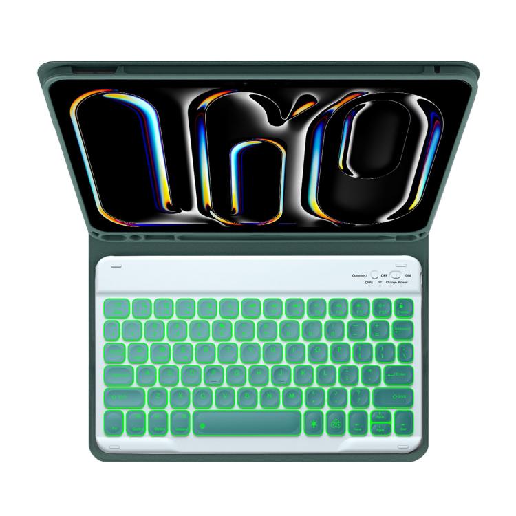 For iPad Air 11 2024 / Air 11 2025 Colorful Backlight Bluetooth Keyboard Leather Tablet Case(Dark Green) - For iPad Air by buy2fix | Online Shopping UK | buy2fix