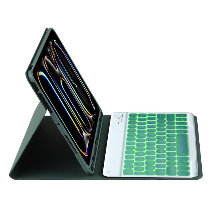 For iPad Air 11 2024 / Air 11 2025 Colorful Backlight Bluetooth Keyboard Leather Tablet Case(Dark Green) - For iPad Air by buy2fix | Online Shopping UK | buy2fix