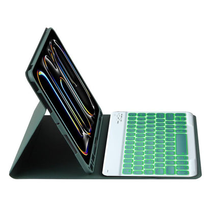 For iPad Air 11 2024 / Air 11 2025 Colorful Backlight Bluetooth Keyboard Leather Tablet Case(Dark Green) - For iPad Air by buy2fix | Online Shopping UK | buy2fix