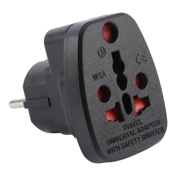 WSA-9 German Plug Global Travel Universal Adapter with Safety Shutter(Black) - Plug Adaptor by buy2fix | Online Shopping UK | buy2fix