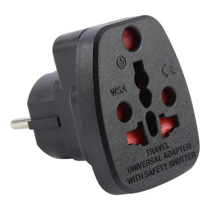 WSA-9 German Plug Global Travel Universal Adapter with Safety Shutter(Black) - Plug Adaptor by buy2fix | Online Shopping UK | buy2fix
