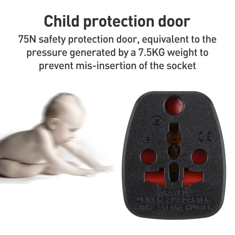 WSA-9 German Plug Global Travel Universal Adapter with Safety Shutter(Black) - Plug Adaptor by buy2fix | Online Shopping UK | buy2fix