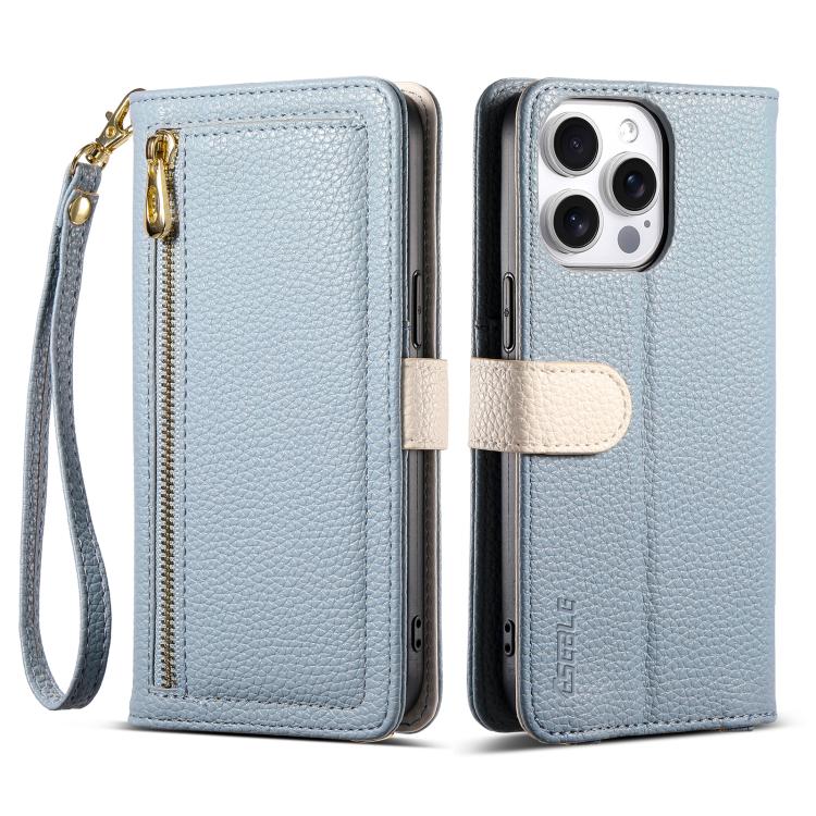 For iPhone 16 Pro Max ESEBLE E11 Colorful Litchi Pattern Zipper Wallet Leather Phone Case(Sky Blue) - iPhone 16 Pro Max Cases by ESEBLE | Online Shopping UK | buy2fix