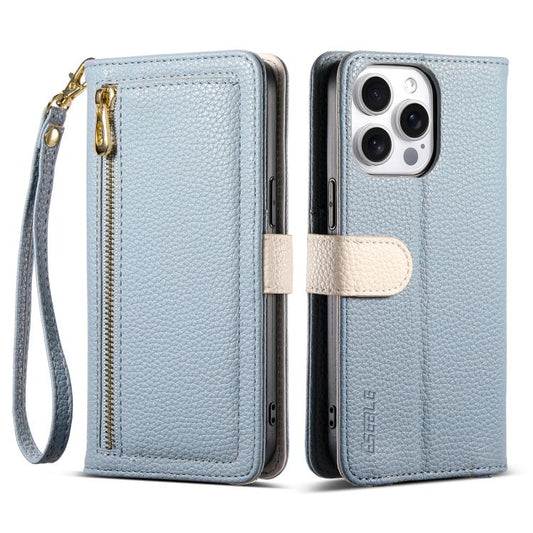 For iPhone 16 Pro Max ESEBLE E11 Colorful Litchi Pattern Zipper Wallet Leather Phone Case(Sky Blue) - iPhone 16 Pro Max Cases by ESEBLE | Online Shopping UK | buy2fix