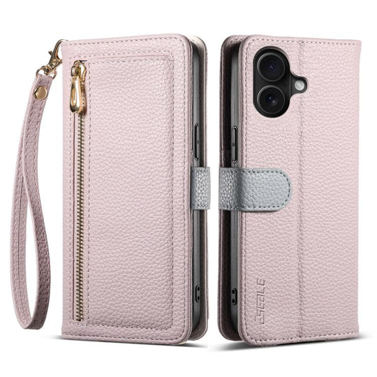 For iPhone 16 Plus ESEBLE E11 Colorful Litchi Pattern Zipper Wallet Leather Phone Case(Light Purple)