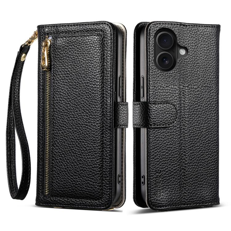 For iPhone 16 ESEBLE E11 Colorful Litchi Pattern Zipper Wallet Leather Phone Case(Black) - iPhone 16 Cases by ESEBLE | Online Shopping UK | buy2fix