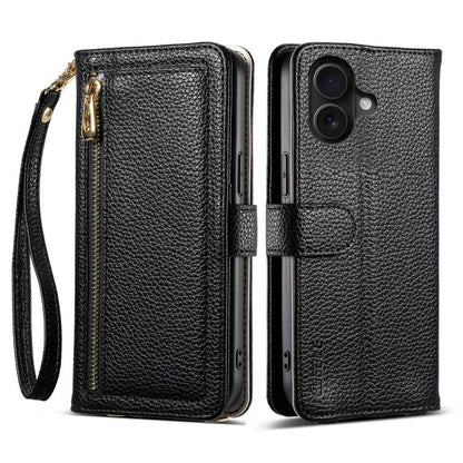 For iPhone 16 ESEBLE E11 Colorful Litchi Pattern Zipper Wallet Leather Phone Case(Black) - iPhone 16 Cases by ESEBLE | Online Shopping UK | buy2fix