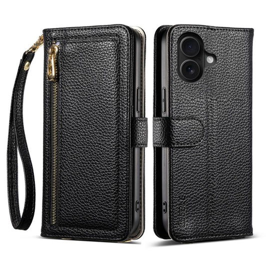 For iPhone 16 ESEBLE E11 Colorful Litchi Pattern Zipper Wallet Leather Phone Case(Black) - iPhone 16 Cases by ESEBLE | Online Shopping UK | buy2fix