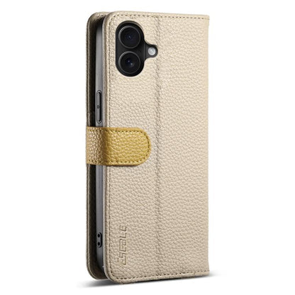 For iPhone 16 ESEBLE E11 Colorful Litchi Pattern Zipper Wallet Leather Phone Case(Khaki) - iPhone 16 Cases by ESEBLE | Online Shopping UK | buy2fix