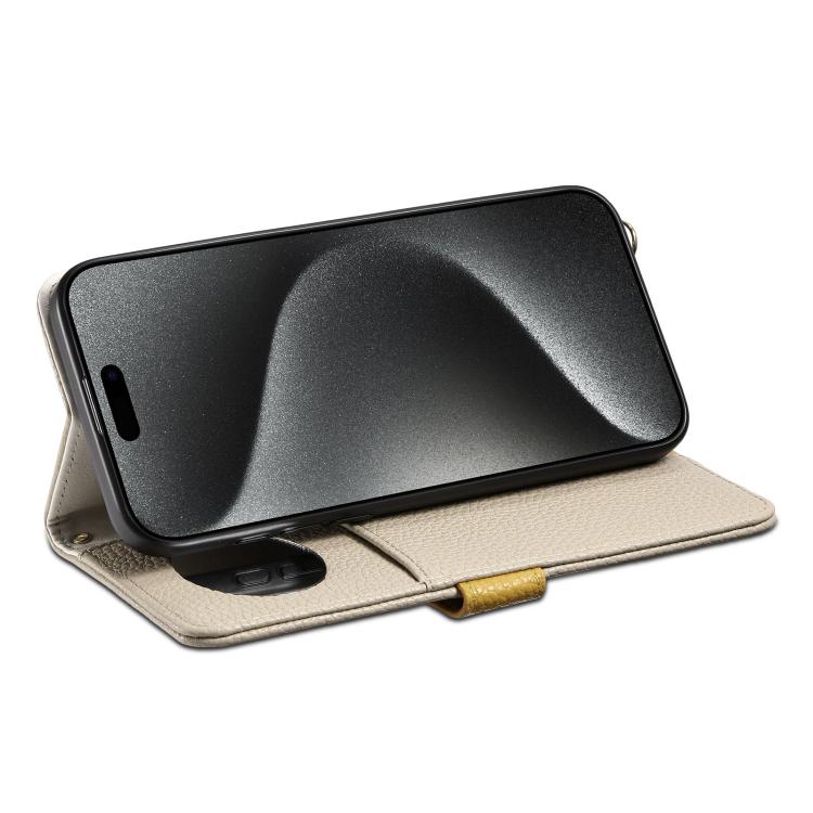 For iPhone 16 ESEBLE E11 Colorful Litchi Pattern Zipper Wallet Leather Phone Case(Khaki) - iPhone 16 Cases by ESEBLE | Online Shopping UK | buy2fix