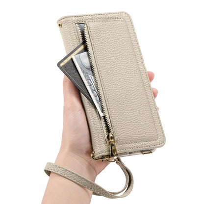For iPhone 16 ESEBLE E11 Colorful Litchi Pattern Zipper Wallet Leather Phone Case(Khaki) - iPhone 16 Cases by ESEBLE | Online Shopping UK | buy2fix