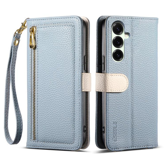 For Samsung Galaxy S25+ 5G ESEBLE E11 Colorful Litchi Pattern Zipper Wallet Leather Phone Case(Sky Blue)