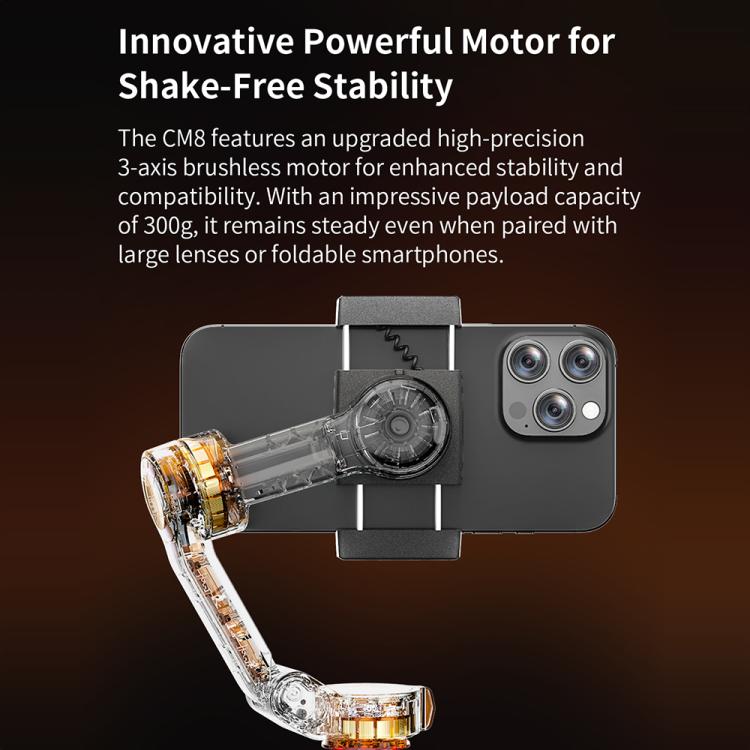 FUNSNAP CM8 Smartphone Stabilizer Foldable 3-axis Anti-shake Vlog Shooting Gimbal, Basic Version(Black) - Handheld Gimbals by FUNSNAP | Online Shopping UK | buy2fix