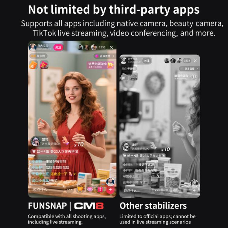 FUNSNAP CM8 Smartphone Stabilizer Foldable 3-axis Anti-shake Vlog Shooting Gimbal, AI Version(Black) - Handheld Gimbals by FUNSNAP | Online Shopping UK | buy2fix