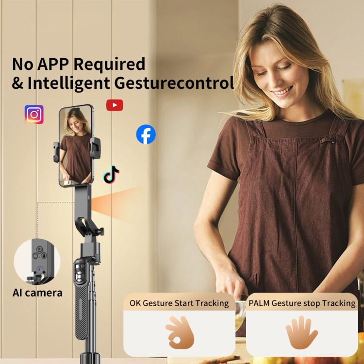 FUNSNAP A8 AI Smart Face Tracking Selfie Stick 5-axis Anti-shake Stand(Black) - Selfie Sticks by FUNSNAP | Online Shopping UK | buy2fix
