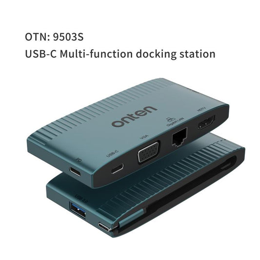 Onten 6 in 1 USB-C Multi-function Docking Station, HDTV+VGA+RJ45 Gigabit +USB-C Data +USB-C PD 3.0+USB 3.0(Green) - USB 3.0 HUB by Onten | Online Shopping UK | buy2fix